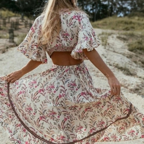 New Boho Cut Out Summer Floral Maisie Bambi Beach Dress Cream Pink Purple - Picture 6 of 12